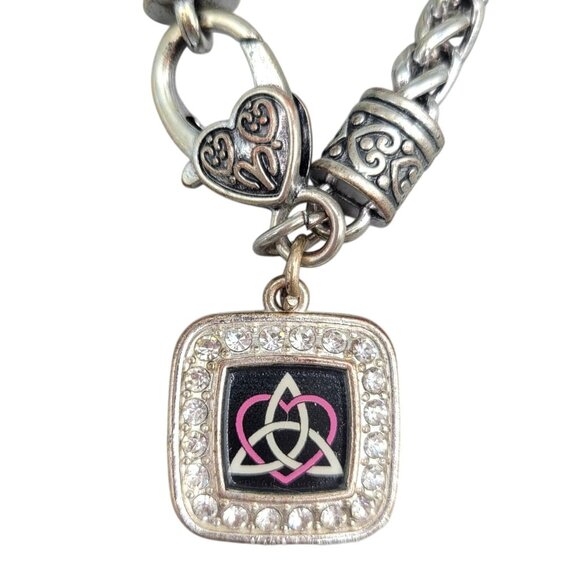 Celtic Knot Sisters Symbol Charm on Rope Chain Bracelet with Rhinestones - Picture 2 of 4